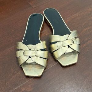 Yves Saint Laurent Metallic Gold Slide Sandals
